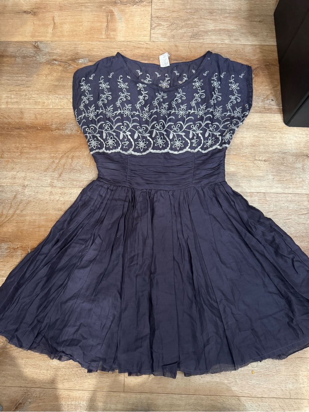 Free people Navy Embroidered Fit-and-Flare Dress